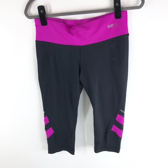 Fila Pants - Fila Women's Performance Running Capri Pants Drawstring Waist Purple Black S